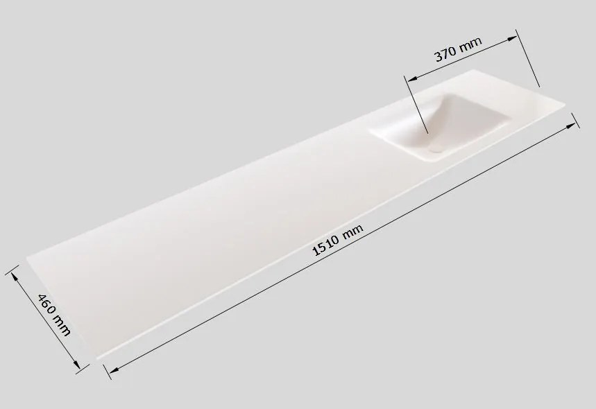 Zaro Valencia Solid Surface badmeubel 150cm mat wit marmer 1 kraangat spoelbak rechts met 4 lades