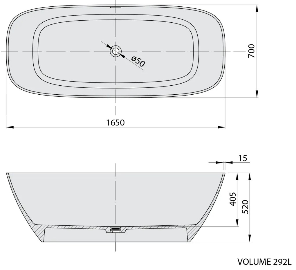 Polysan Medina vrijstaand bad wit mat solid surface 165x70cm