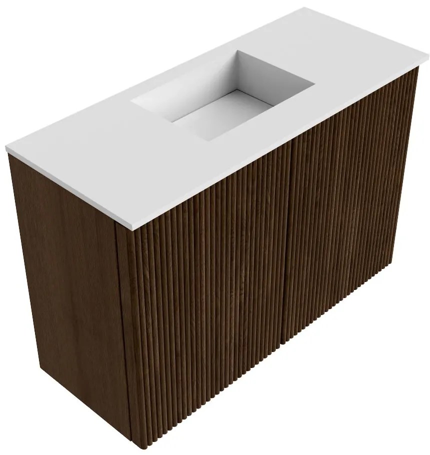 Mondiaz Joya 60cm toiletmeubel walnut met wastafel faye midden zonder kraangat talc