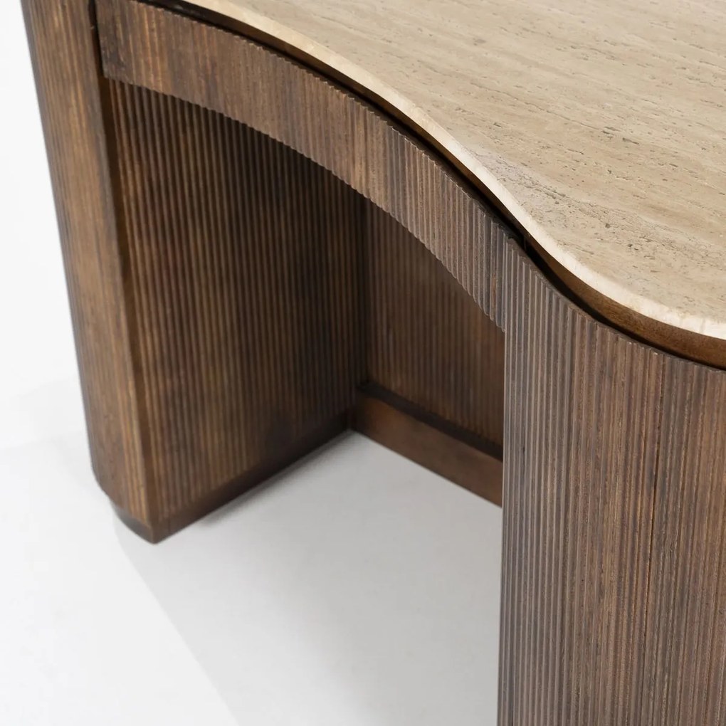 Eleonora Mari Travertin Bureau Met Ribbel Hout - 129 X 60cm.