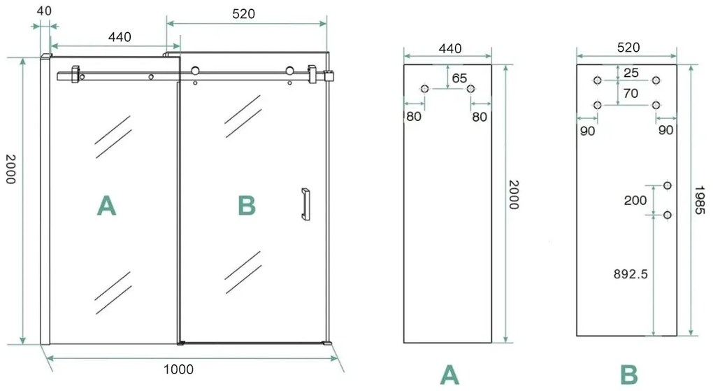 Saniclear Supreme profielset voor douchedeur 90-100cm verouderd ijzer
