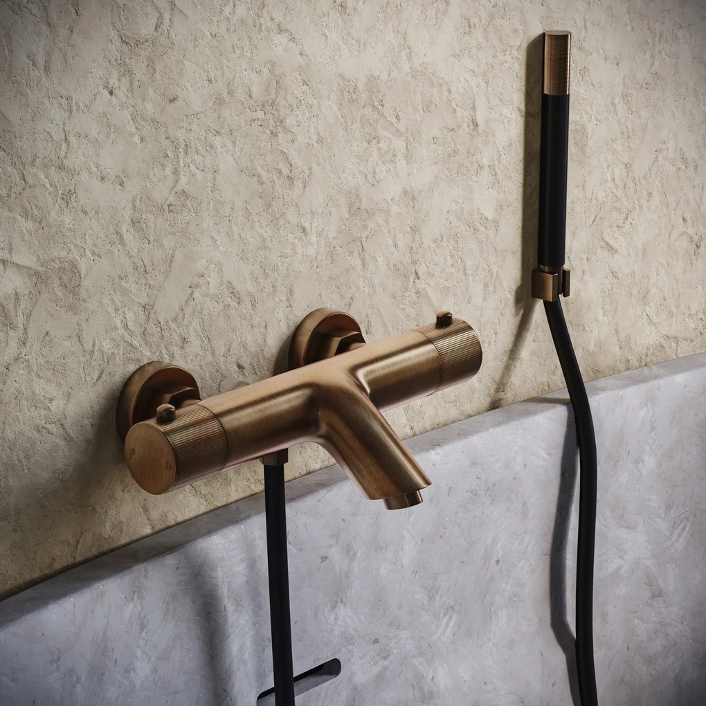 Saniclear Antique Stripes Pro thermostatische opbouw badkraan met handdouche verouderd messing