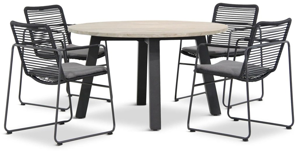 Tuinset Rond 4 personen Rope Grijs 4 Seasons Outdoor Elba/Derby