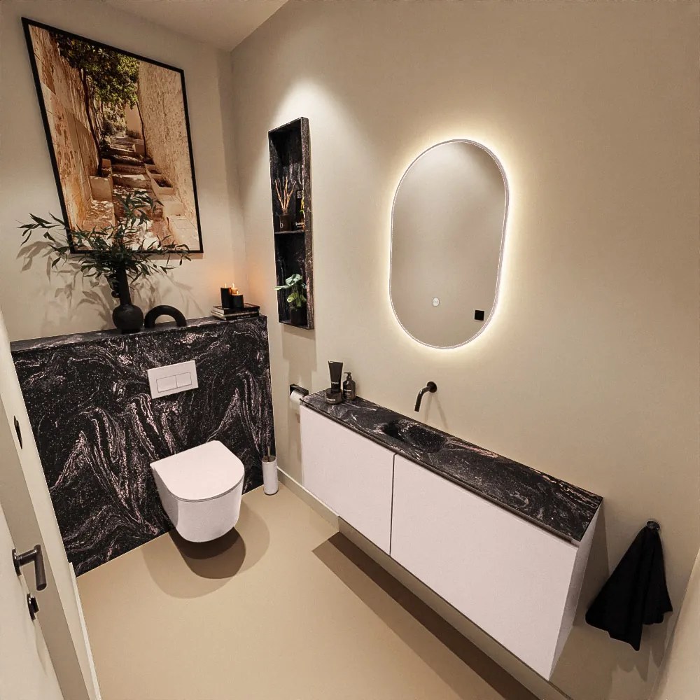 Mondiaz Ture DLux toiletmeubel 120cm rosee met wastafel lava midden zonder kraangat