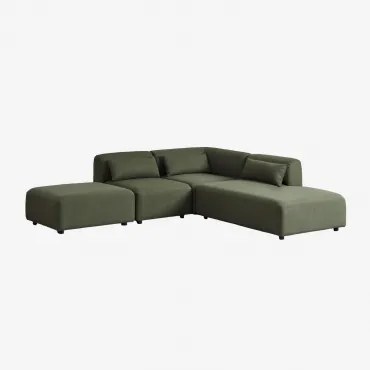 3-delige Modulaire Hoekbank Met Rechter Chaise Longue En Poef Fogler Teddystof Saliegroen - Sklum