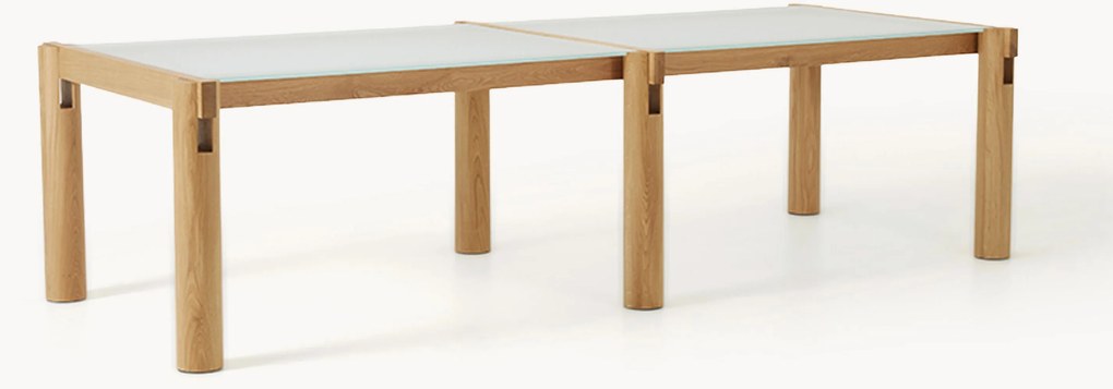 Eettafel Rory van eikenhout met glazen tafelblad, in verschillende formaten