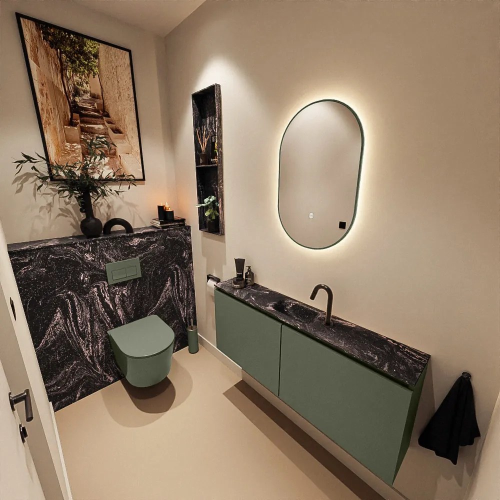 Mondiaz Ture DLux toiletmeubel 120cm army met wastafel lava midden met kraangat