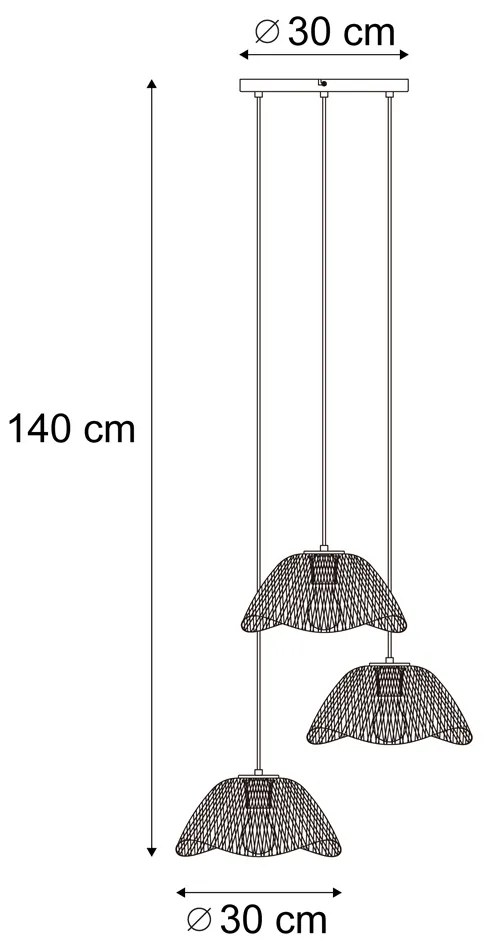 Bohemian hanglamp zwart met bamboe 3-lichts - LilyBohemian E27 Bohemian Binnenverlichting Lamp