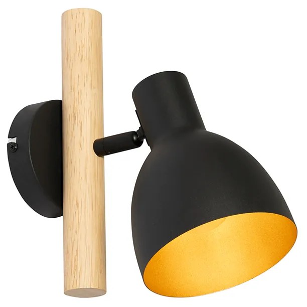 Landelijke wandlamp zwart met hout - Flint