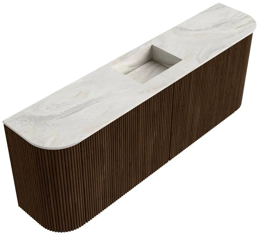 Mondiaz Joya DLux 115cm toiletmeubel ronding links/rechts walnut met wastafel faye midden zonder kraangat ostra