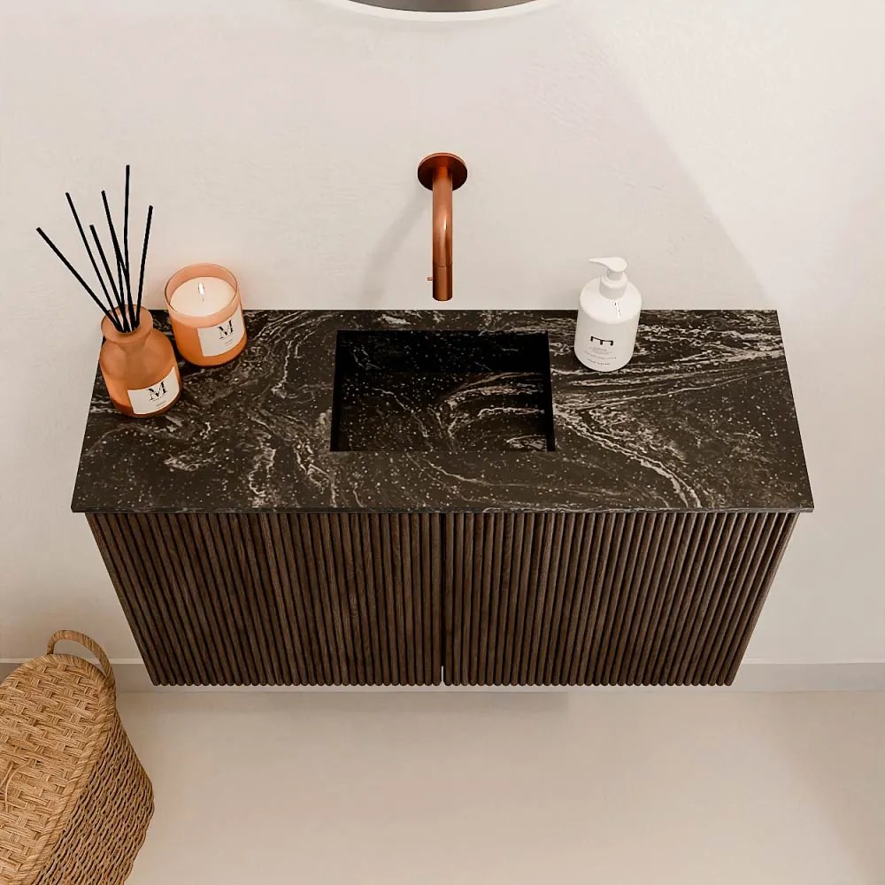 Mondiaz Joya DLux 70cm toiletmeubel walnut met wastafel faye midden zonder kraangat lava
