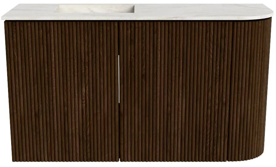 Mondiaz Joya DLux 70cm toiletmeubel ronding rechts walnut met wastafel faye links 1 kraangat ostra