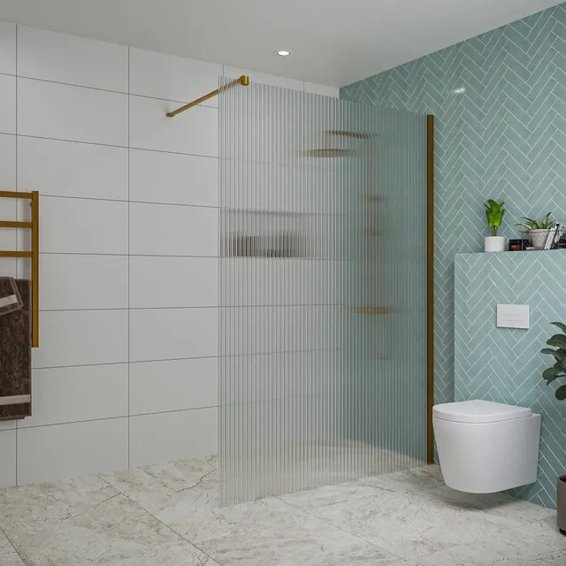 Fortifura Galeria inloopdouche - 140x200cm - ribbelglas - wandarm - Geborsteld koper PVD (Koper) SW797954/SW876702