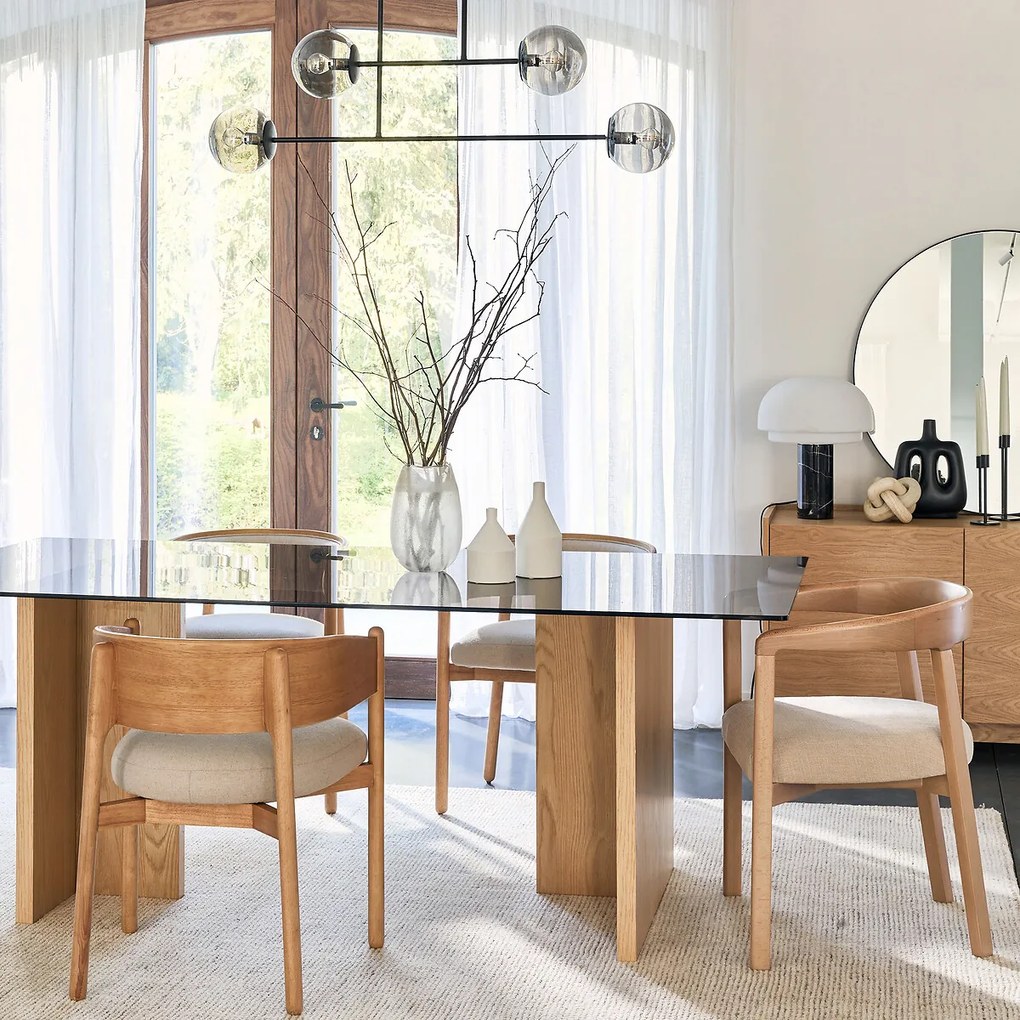 Hanglamp in metaal en gerookt glas, Atea