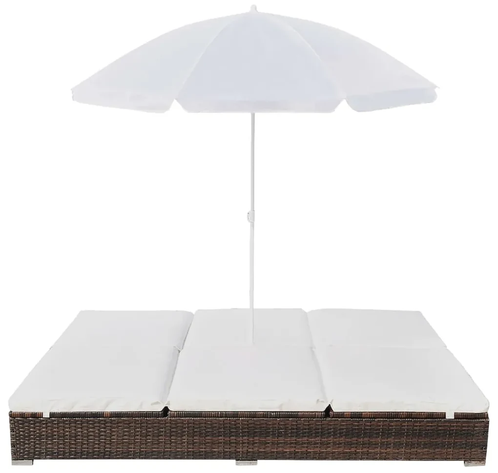 vidaXL Loungebed met parasol poly rattan bruin