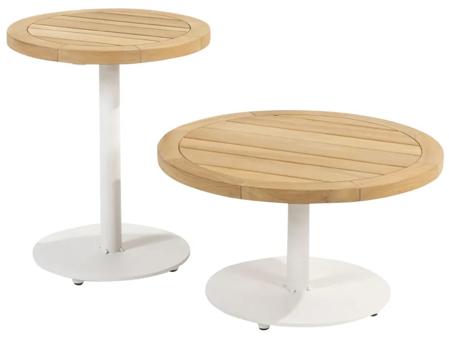 4 Seasons Outdoor Volta bijzettafel wit met teak blad Ø 45 cm (H 55 cm)  Bijzettafel    houtkleur weerbestendig