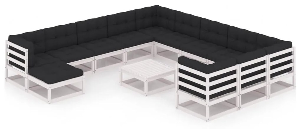 vidaXL 13-delige Loungeset met kussens massief grenenhout wit