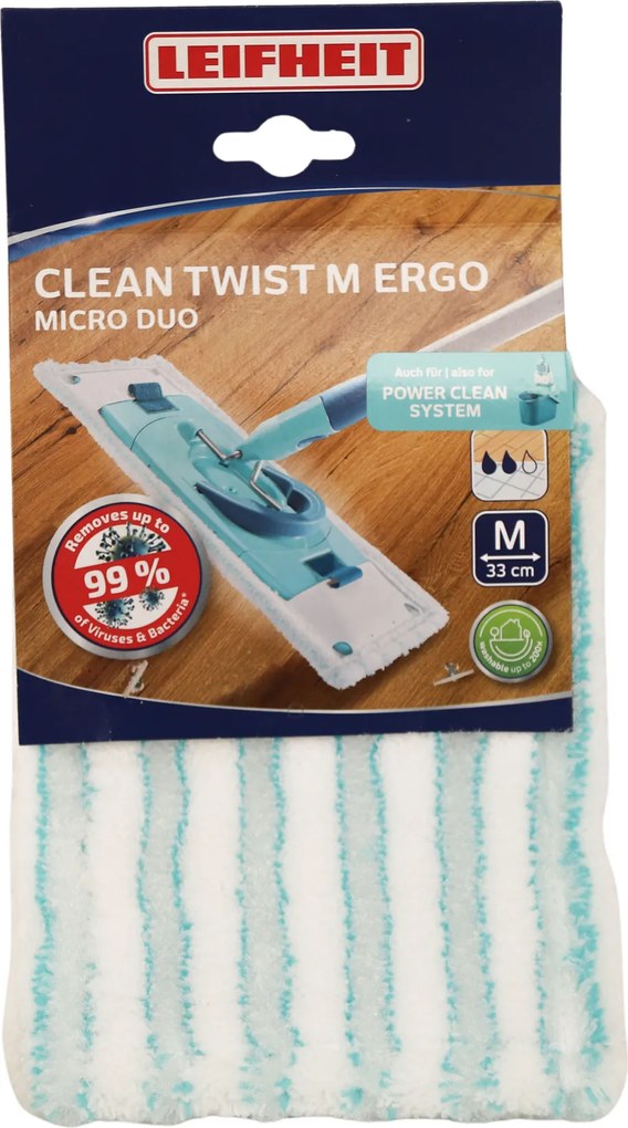 Leifheit Clean Twist M Micro Duo Navulling– 33 cm – Vloerwisser Overtrek – Voor Parket&amp;Laminaat– Klittenband – Wasbaar