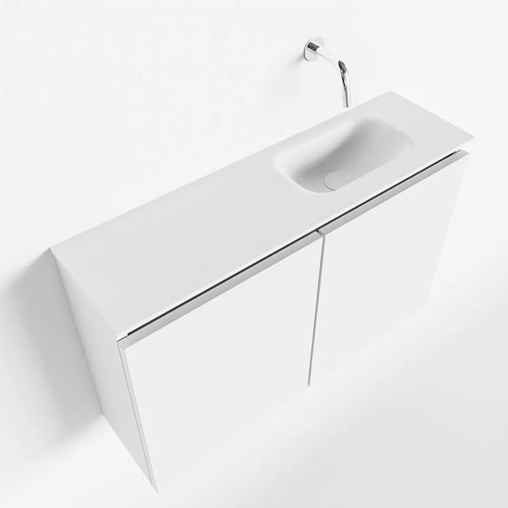 Mondiaz Ture 80cm toiletmeubel talc met wastafel talc rechts geen kraangat