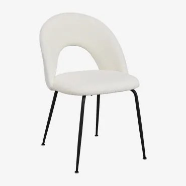 Set Van 4 Gestoffeerde Eetkamerstoelen Glorys Zwart & Chenille White & Teddystof - Sklum