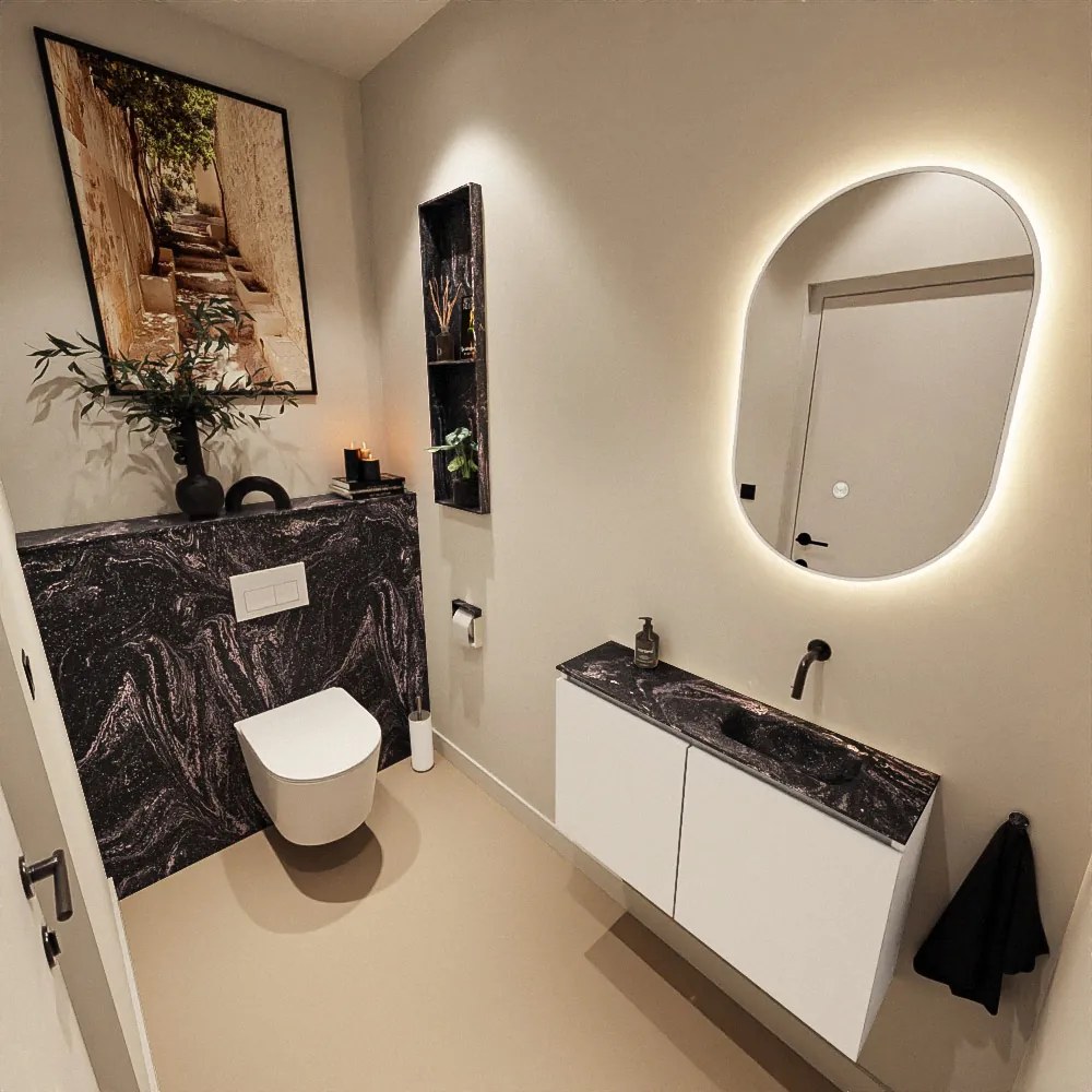 Mondiaz Ture DLux toiletmeubel 80cm talc met wastafel lava rechts zonder kraangat