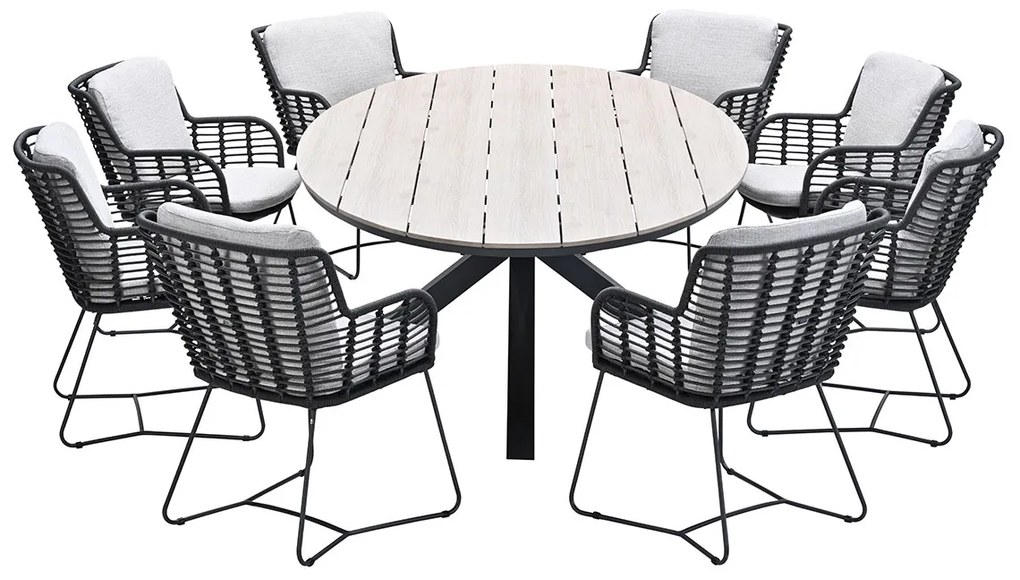 Garden Impressions Fabrice tuinset 9-delig antraciet - Tulli tuintafel ovaal 280x140 cm light teak look