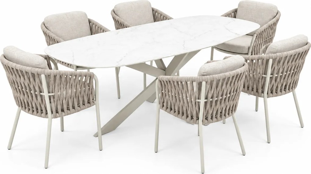 Derby Sarenza dining tuinset 240x100xH77 cm 7 delig latte keramiek