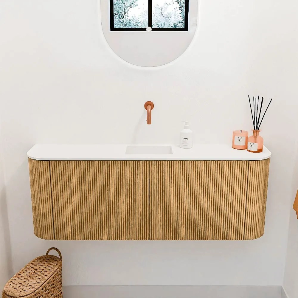 Mondiaz Joya 115cm toiletmeubel ronding links/rechts oak met wastafel faye midden zonder kraangat talc
