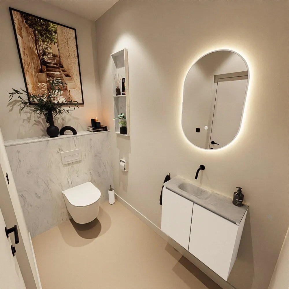 Mondiaz Ture DLux toiletmeubel 60cm talc met wastafel opalo links zonder kraangat