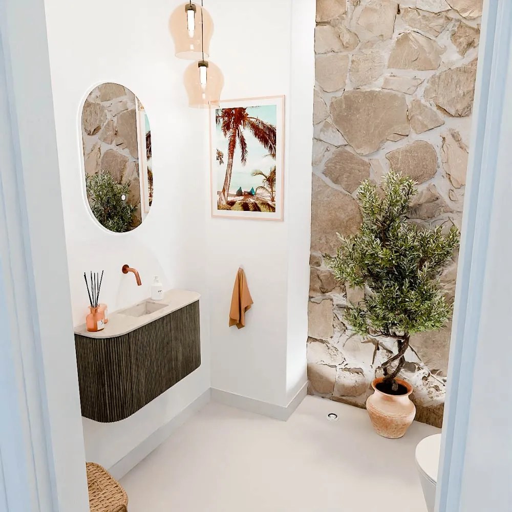 Mondiaz Joya DLux 75cm toiletmeubel ronding links/rechts shadow met wastafel faye midden zonder kraangat frappe