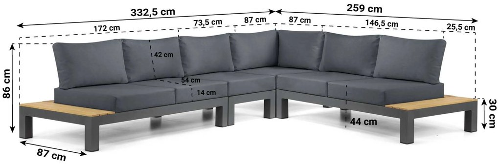 Loungeset 6 personen Aluminium/Teak Grijs Lifestyle Garden Furniture Vittoria