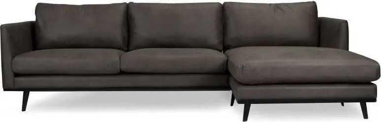 Loungebank Odissi chaise longue rechts - leer Kentucky antraciet 01 - 2,58 x 1,60 mtr breed
