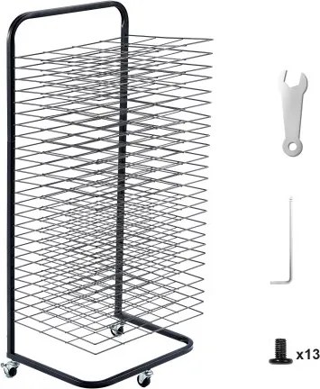 VEVOR Kunstdroogrek met 25 verwijderbare planken (423 x 317 mm) Verfdroogrek met vergrendelbare wielen, koolstofstalen droogrek voor kunstwerken in de klas