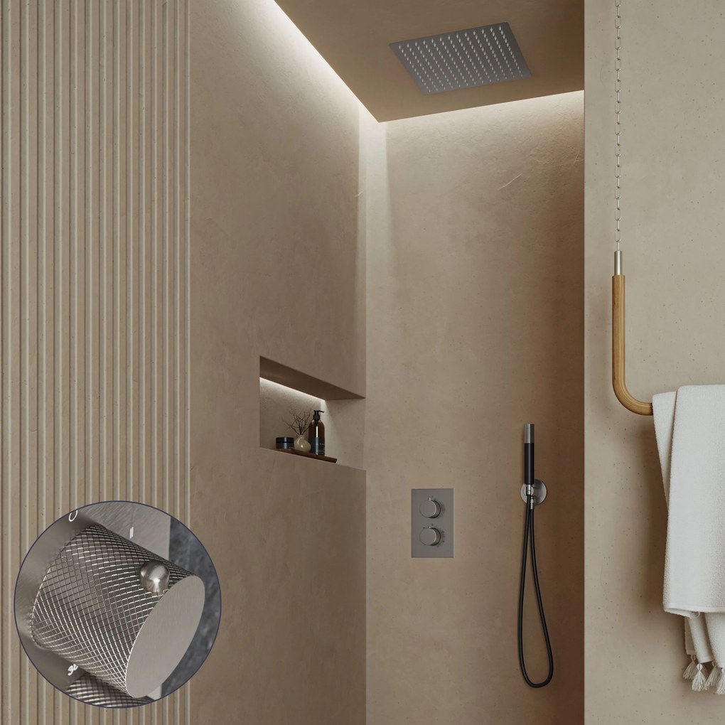 Saniclear Cube Curved Pro inbouw regendouche met inbouw douchekop 30x30cm en staafhanddouche RVS