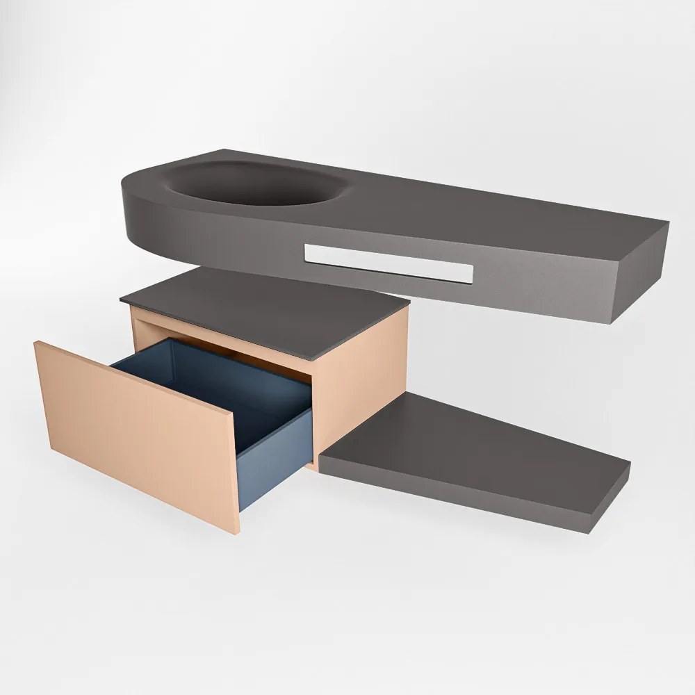Mondiaz Riva badmeubel 120cm Rosee met 1 lade en wastafel links 1 kraangat Dark Grey