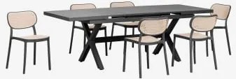 Uitschuifbare Rechthoekige Tafel 180-240x90 Cm Van Aluminium Karena En 6 Stapelbare Tuinstoelen Van Polypropyleen Omara Grijs – Grafiet - Sklum