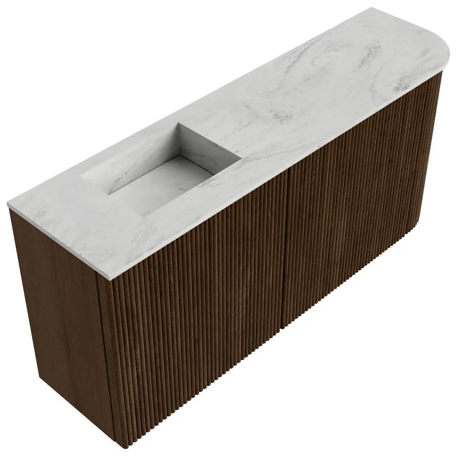Mondiaz Joya DLux 90cm toiletmeubel ronding rechts walnut met wastafel faye links zonder kraangat opalo