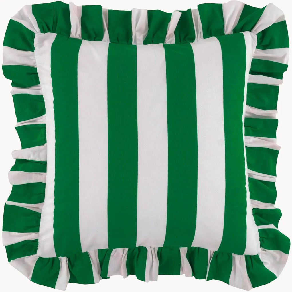 Gestreepte katoenen kussenhoes Freddie met franjes