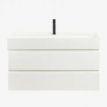 Ona Zwevend Badkamermeubelset Van Hout En Essenfineer Met Geïntegreerde Wastafel Wit & Spiegelloze & Zwart ↑20 Cm Met - Sklum