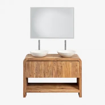 Vacry Acaciahouten Badkamermeubelset Acacia Bruin & 2 X Rond Wit Cement Ø40 Cm Zavion & Rechthoekige Led En Anticondens 100x70 Cm Riben & 2 - Sklum