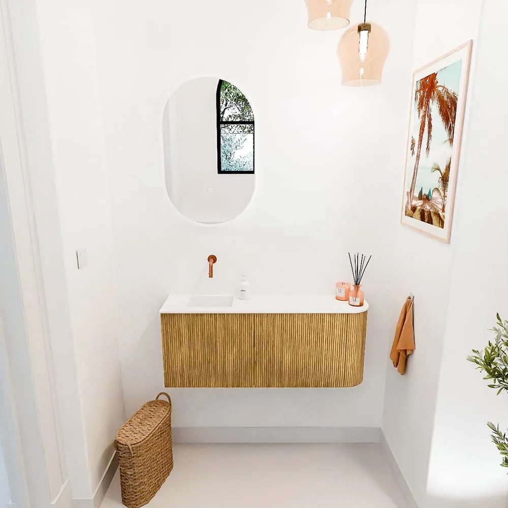 Mondiaz Joya 100cm toiletmeubel ronding rechts oak met wastafel faye links zonder kraangat talc