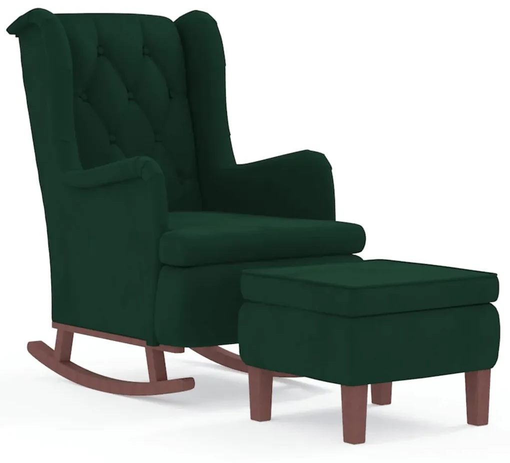vidaXL Fauteuil met schommelpoten en voetenbank fluweel donkergroen