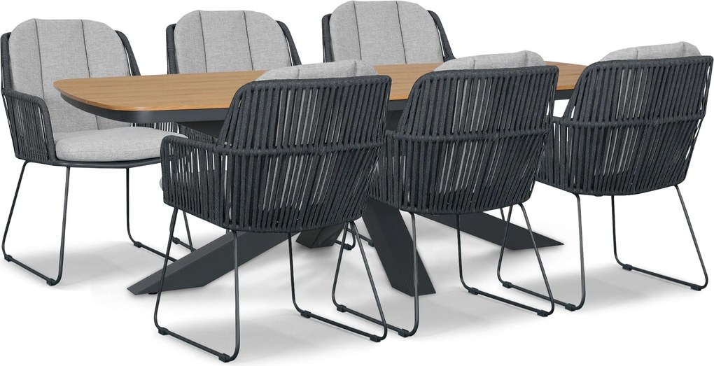 Tuinset 6 personen 220 cm Rope Grijs Domani Furniture Trivento/Camila