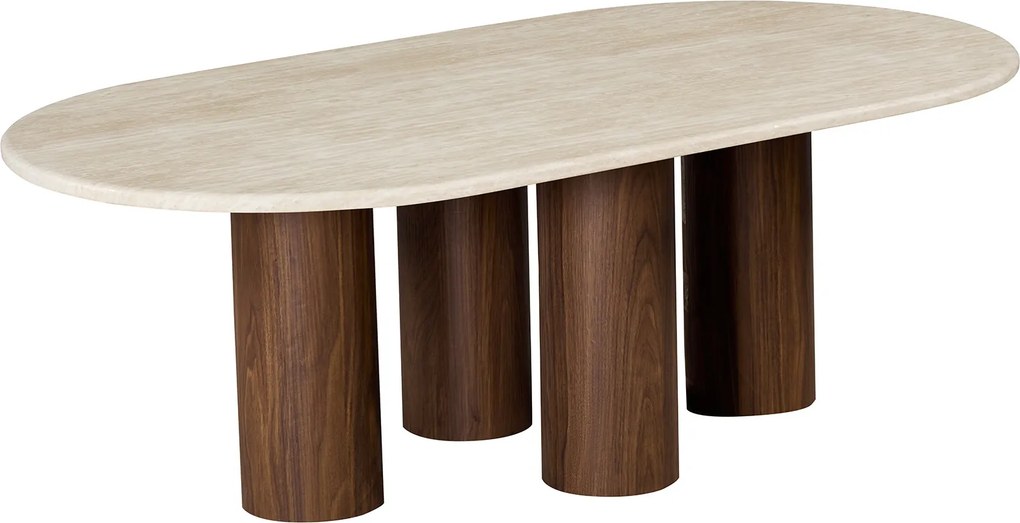 Salontafel Travertin Met Walnoot Poten - 130 X 70cm.