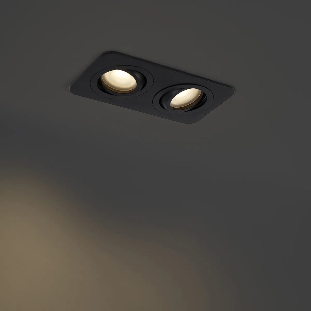 Afgeronde inbouwspot zwart GU10 50mm draai- en kantelbaar IP44 2-lichts - Alberto