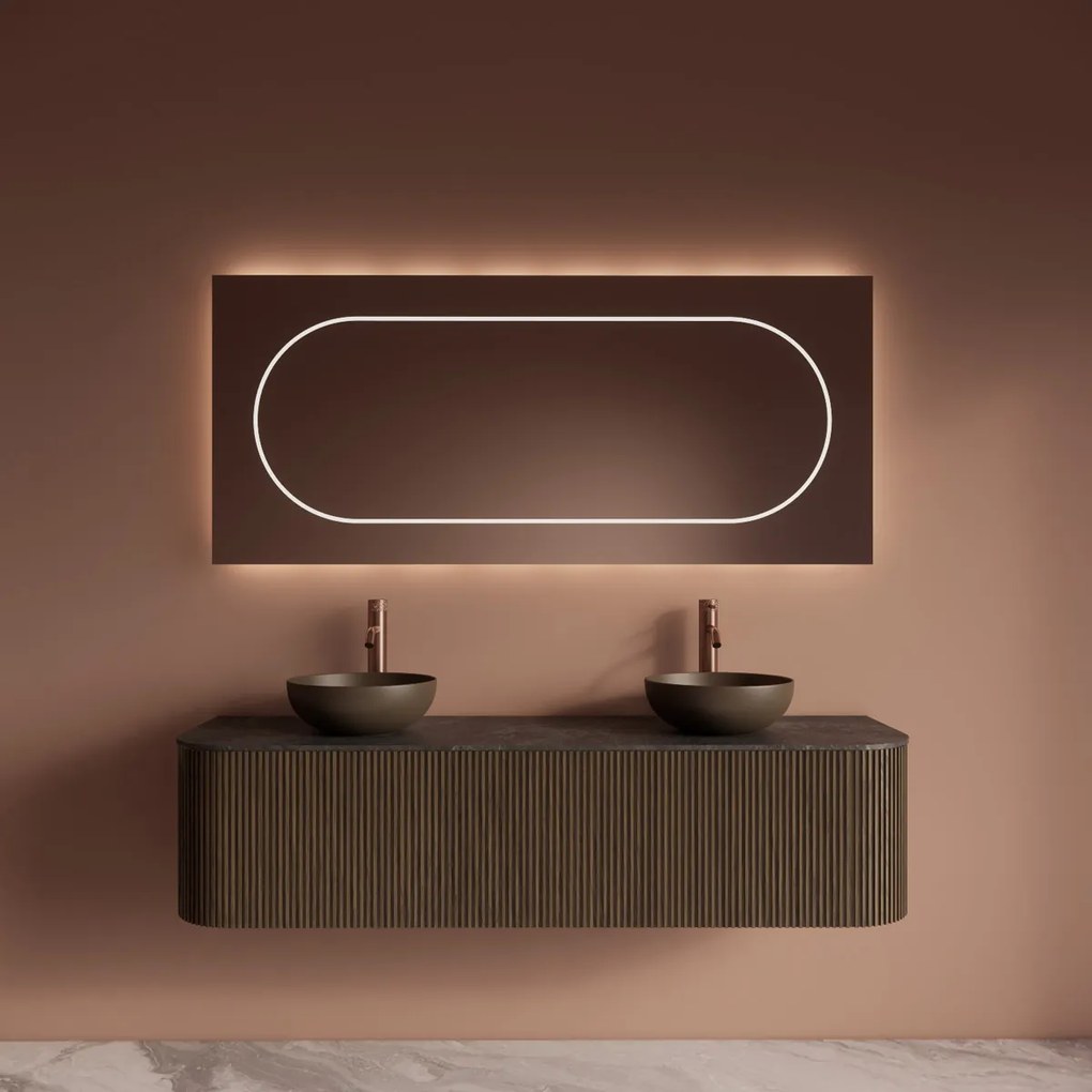 Gliss Design Alluro badmeubel ribbelfront met ronding links/rechts 160cm ash grey en zwart leisteen toppaneel