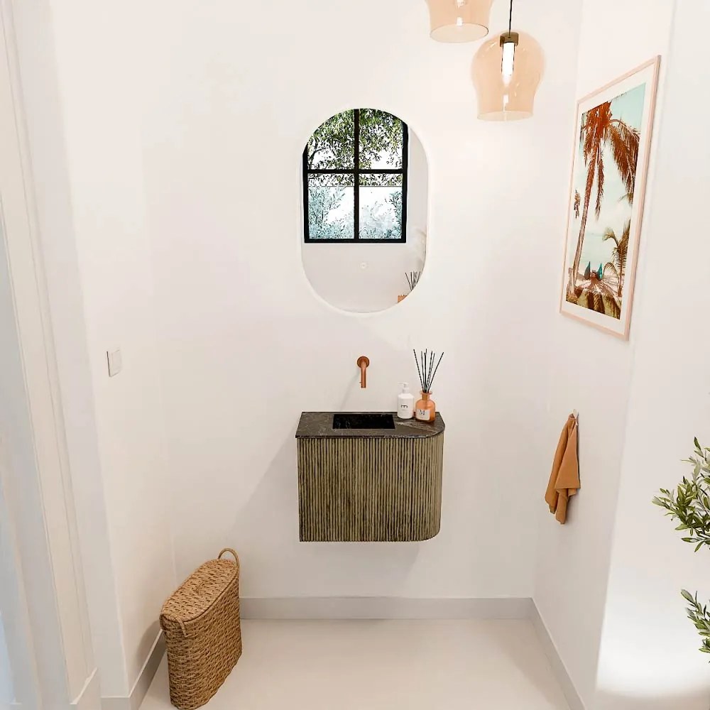 Mondiaz Joya DLux 50cm toiletmeubel ronding rechts dusk met wastafel faye links zonder kraangat lava