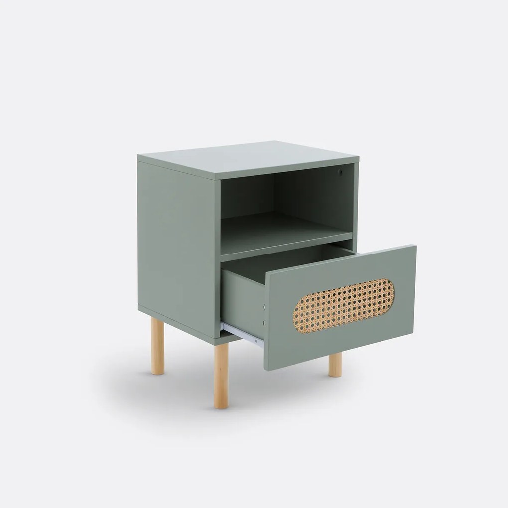 Nachtkastje met 1 lade in riet, Pacome