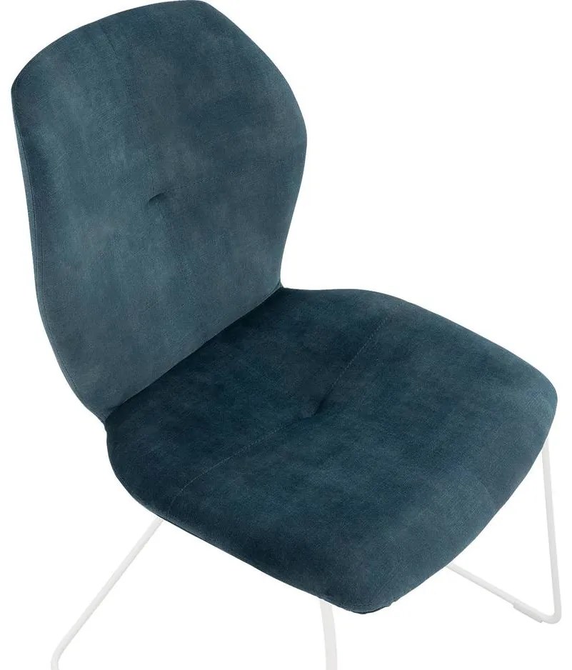 Goossens Excellent Eetkamerstoel Manzini blauw velvet stof leuning, modern design