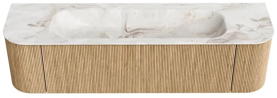 Mondiaz Kurve-dlux 170cm badmeubel ronding links/rechts oak met 1 lade en 2 deuren en wastafel big large midden 1 kraangat frappe